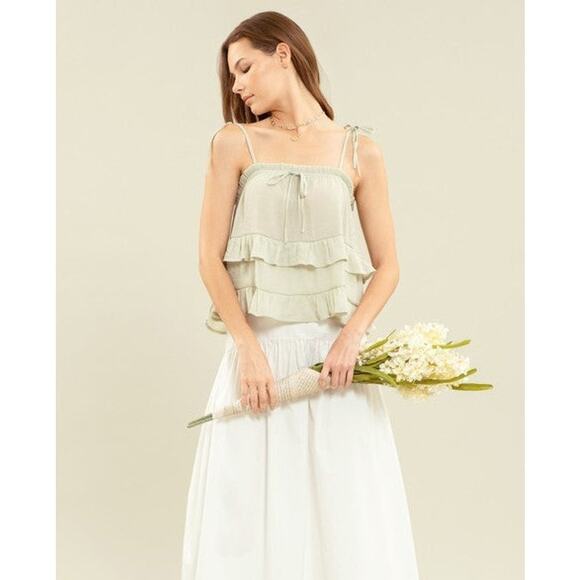 NWT Blu Pepper Light Sage Ruffle Tiered Top Bralette Size Small - Picture 2 of 11